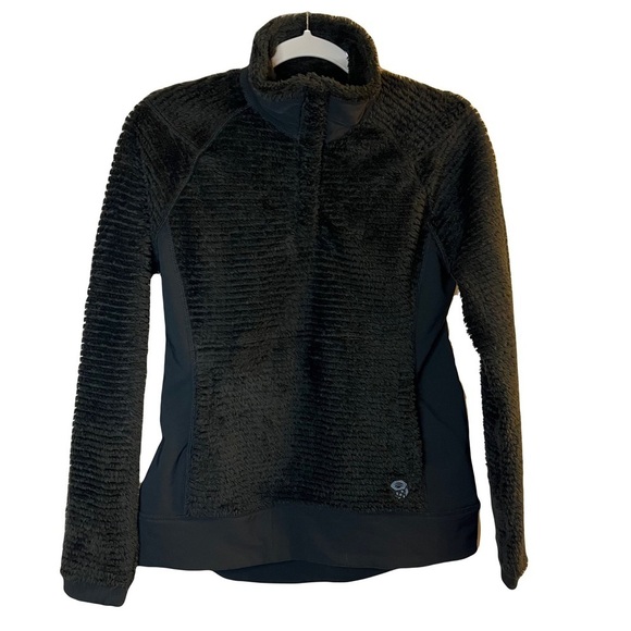 Mountain Hardwear Womens Black Pullover Polartec Fleece Jacket sizeM button snap - Picture 1 of 14